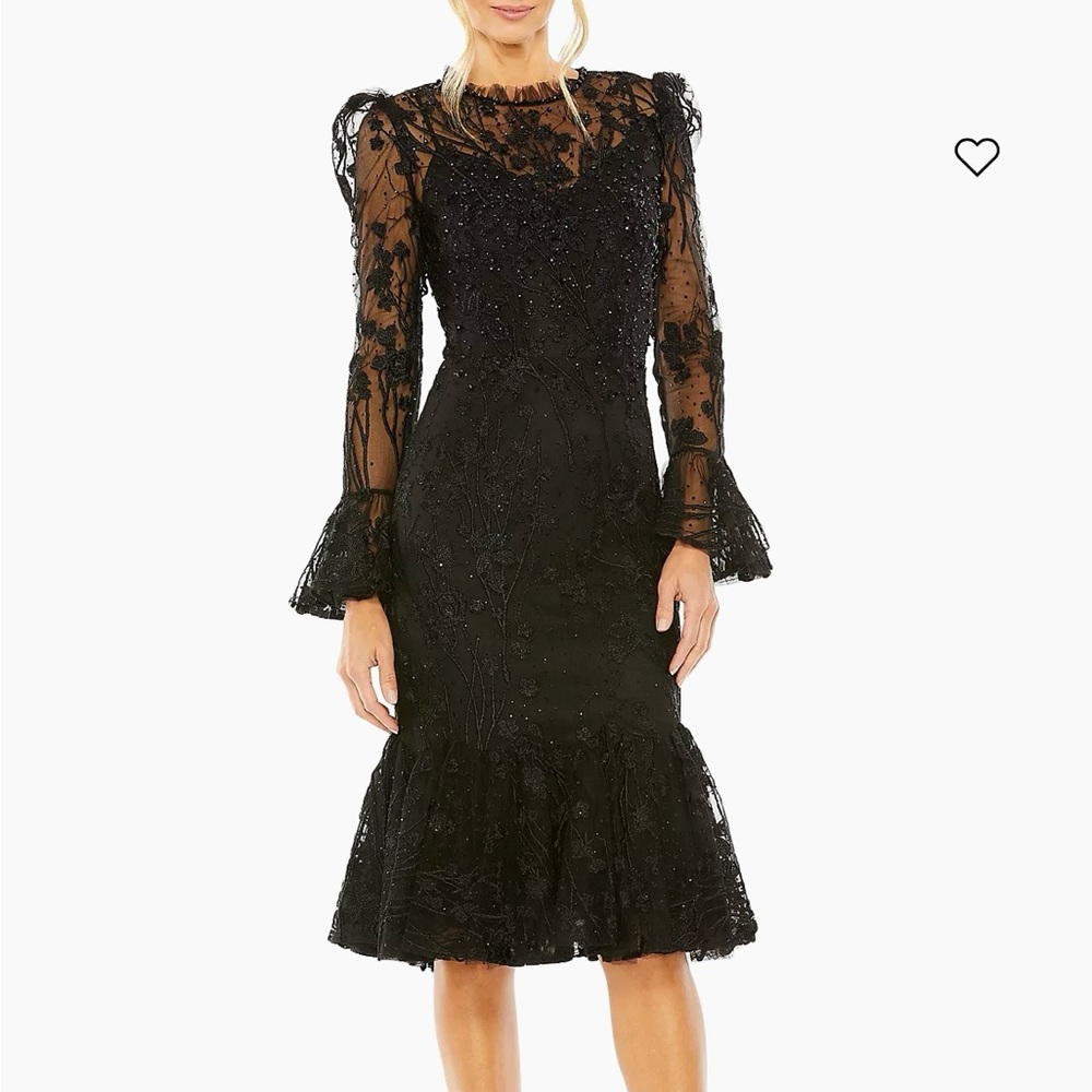 BRAND NEW WITH TAGS Mac Duggal Black Embellished High-Neck Dress